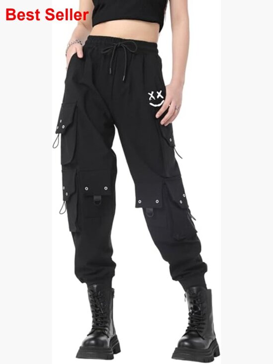 Pants - Nylon Spandex Cargo Pants High Waist Adjustable Drawstring Techwear Joggers